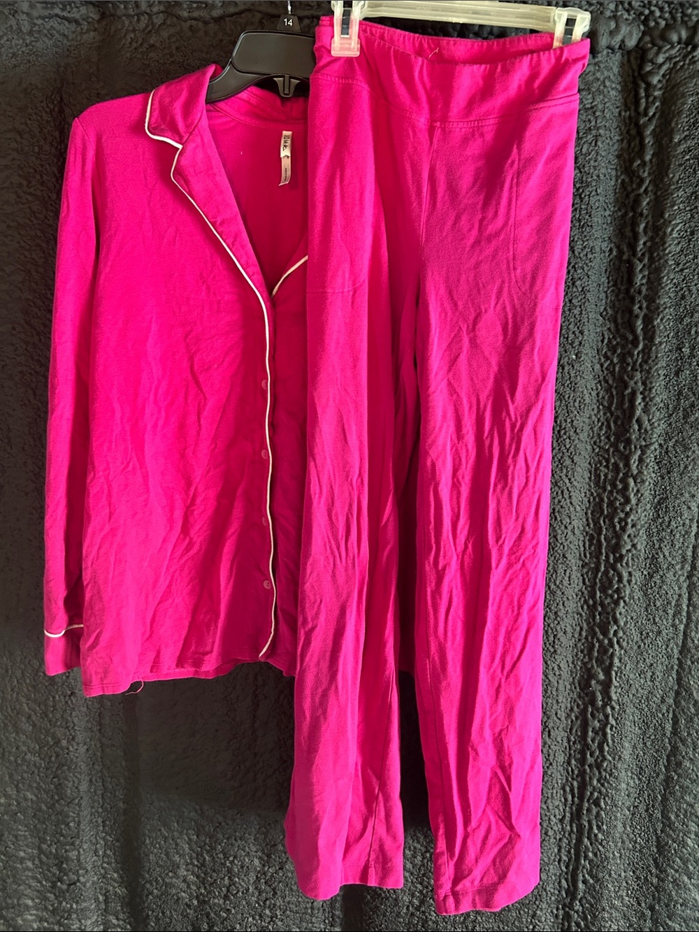 Soma Hot Pink Two-Piece Pajama Set with White Piping